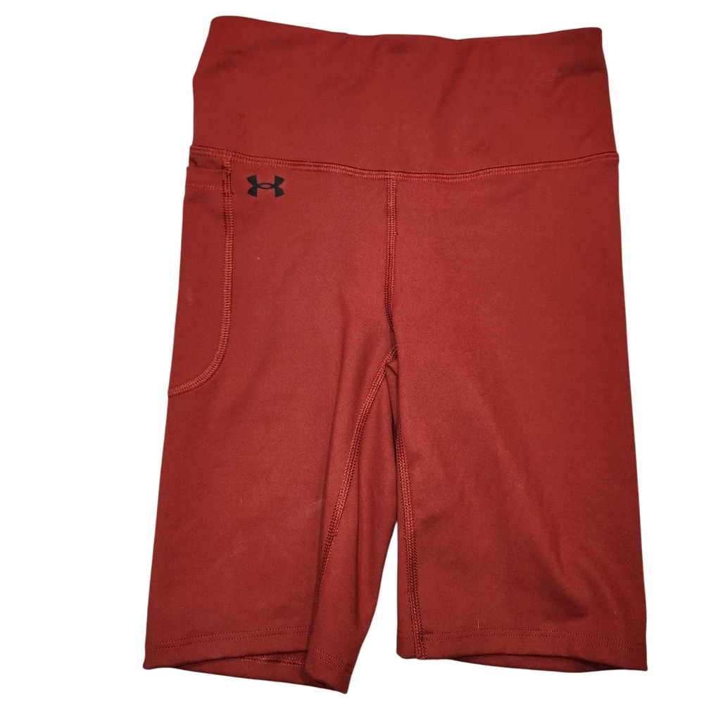 Under Armour NEW Womens High Rise Bike Shorts Dark Red Fitted Side Pocket XS - Picture 1 of 6